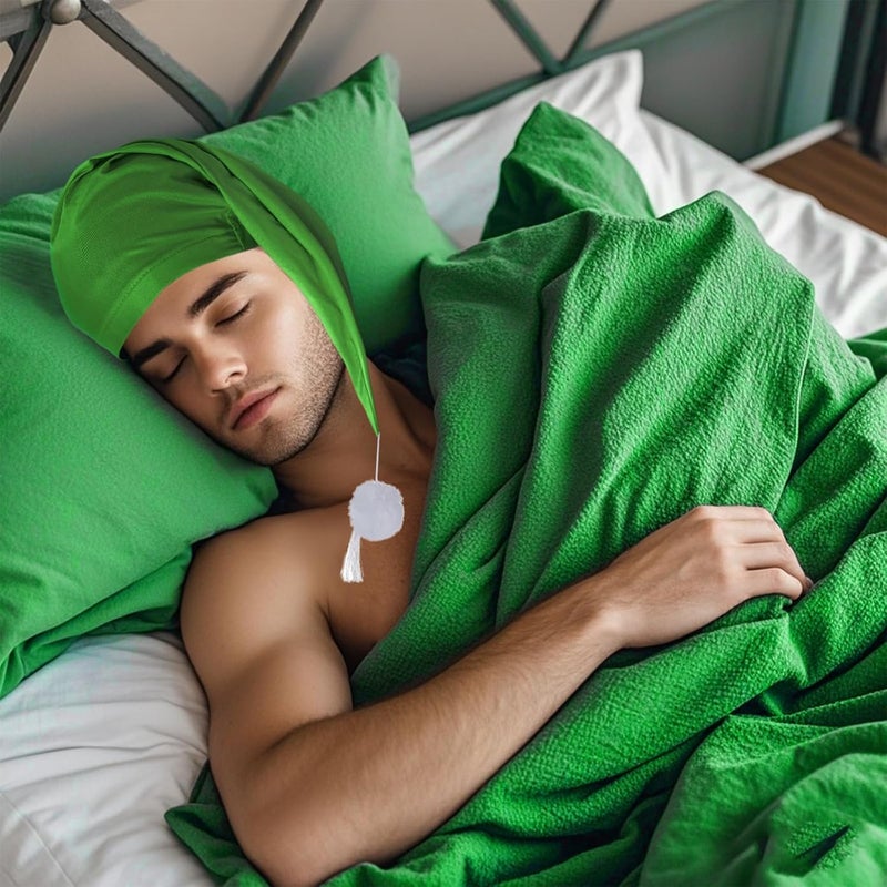 cnomg 2pcs Men's Night Sleeping Cap Adjustable Pajama Cap with Pom Ball and Tassel Women Daily Use - Image 4